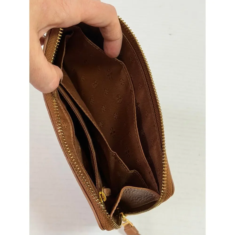 Tory Burch Tan Britten Large Zip Pouch Wristlet‎ Clutch Bag Purse